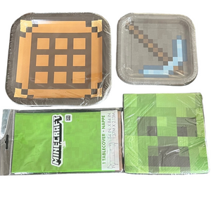 ♥️33 total pc Minecraft Themed Party Plates, Napkins and Table cover Set